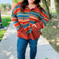 Casual Living Rust & Teal Striped Two Tone Knit Pocketed Top