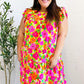 Be Charming Lime & Pink Floral Print Tiered Ruffle Sleeve Dress