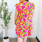 Be Charming Lime & Pink Floral Print Tiered Ruffle Sleeve Dress