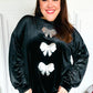Home For The Holiday Silver Sequin Bow Velvet Pullover Top
