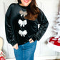 Home For The Holiday Silver Sequin Bow Velvet Pullover Top