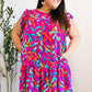 You Got This Purple Abstract Floral Print Tiered Ruffle Sleeve Dress