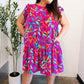 You Got This Purple Abstract Floral Print Tiered Ruffle Sleeve Dress
