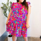 You Got This Purple Abstract Floral Print Tiered Ruffle Sleeve Dress