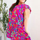You Got This Purple Abstract Floral Print Tiered Ruffle Sleeve Dress