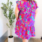 You Got This Purple Abstract Floral Print Tiered Ruffle Sleeve Dress