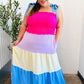 Vacay Vibes Hot Pink & Blue Smocked Color Block Maxi Dress