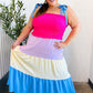 Vacay Vibes Hot Pink & Blue Smocked Color Block Maxi Dress