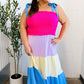 Vacay Vibes Hot Pink & Blue Smocked Color Block Maxi Dress