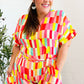 Eyes On You Coral Geo Abstract Surplice Woven Romper