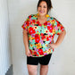 Multicolor Tropical Floral V Neck Drop Shoulder Top