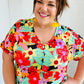 Multicolor Tropical Floral V Neck Drop Shoulder Top