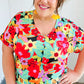 Multicolor Tropical Floral V Neck Drop Shoulder Top