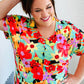 Multicolor Tropical Floral V Neck Drop Shoulder Top