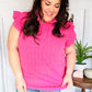 Glamorous In Hot Pink Textured Ruffle Mock Neck Top
