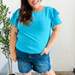 Lovely In Blue Tiered Double Ruffle Sleeve Woven Top