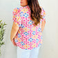 Beautiful You Ivory Floral Lace Frill Notch Neck Puff Sleeve Top