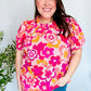 Perfectly You Fuchsia Big Floral Frill Neck Back Button Blouse