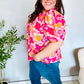 Perfectly You Fuchsia Big Floral Frill Neck Back Button Blouse