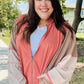 Boldy You Camel Dolman Sleeve Colorblock Knit Bomber Jacket