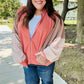 Boldy You Camel Dolman Sleeve Colorblock Knit Bomber Jacket