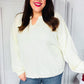 Lock Eyes Ivory Notched Neck With Patch Oversized Sweater