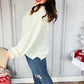 Lock Eyes Ivory Notched Neck With Patch Oversized Sweater