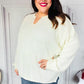 Lock Eyes Ivory Notched Neck With Patch Oversized Sweater