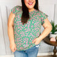 Dreamy Green & Pink Floral Yoke Ruffle Short Sleeve Top