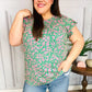 Dreamy Green & Pink Floral Yoke Ruffle Short Sleeve Top