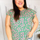 Dreamy Green & Pink Floral Yoke Ruffle Short Sleeve Top