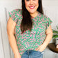 Dreamy Green & Pink Floral Yoke Ruffle Short Sleeve Top