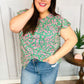 Dreamy Green & Pink Floral Yoke Ruffle Short Sleeve Top