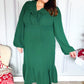 Beautiful You Holiday Green Overlap Ruffle V Neck Midi Dress