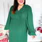 Beautiful You Holiday Green Overlap Ruffle V Neck Midi Dress