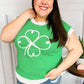 Lucky Kelly Green Embroidered Clover Short Sleeve Dolman Sweater