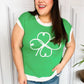 Lucky Kelly Green Embroidered Clover Short Sleeve Dolman Sweater