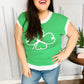 Lucky Kelly Green Embroidered Clover Short Sleeve Dolman Sweater