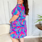 Remember Me Blue & Fuchsia Geo Print V Neck Dress