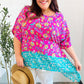 Vacay Ready Fuchsia Paisley Floral Dolman Sleeve Shark Bite Top
