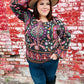 Take The Leap Black & Mauve Border Print Boho Tie Top