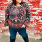 Take The Leap Black & Mauve Border Print Boho Tie Top