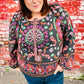 Take The Leap Black & Mauve Border Print Boho Tie Top