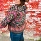 Take The Leap Black & Mauve Border Print Boho Tie Top