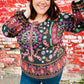 Take The Leap Black & Mauve Border Print Boho Tie Top