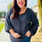 Versatile Charcoal Front Tie Modal Knit Peasant Top