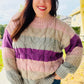 Fall For You Mauve Multicolor Stripe Cable Knit Mock Neck Sweater