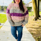 Fall For You Mauve Multicolor Stripe Cable Knit Mock Neck Sweater