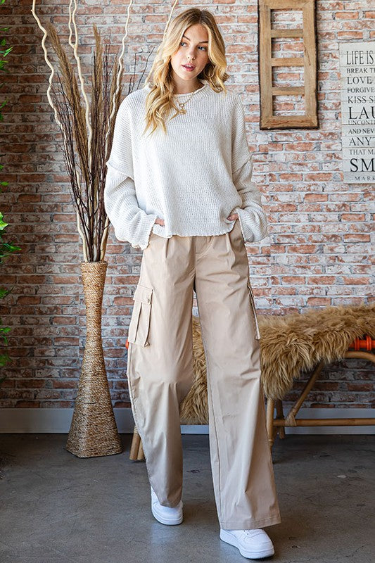 Busy Mornings Taupe Cargo Wide Leg Trousers