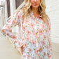 The Feminine Touch Chiffon Button-Down Floral Ruffle Sleeve Blouse